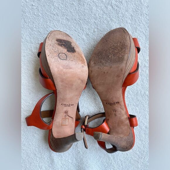 Coach Dani platform heels‎ sandals size 10 B Papaya / orange gold - Picture 9 of 12